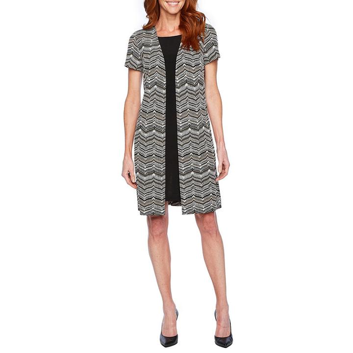 Perceptions Short Sleeve Faux Puff Print Jacket Dress