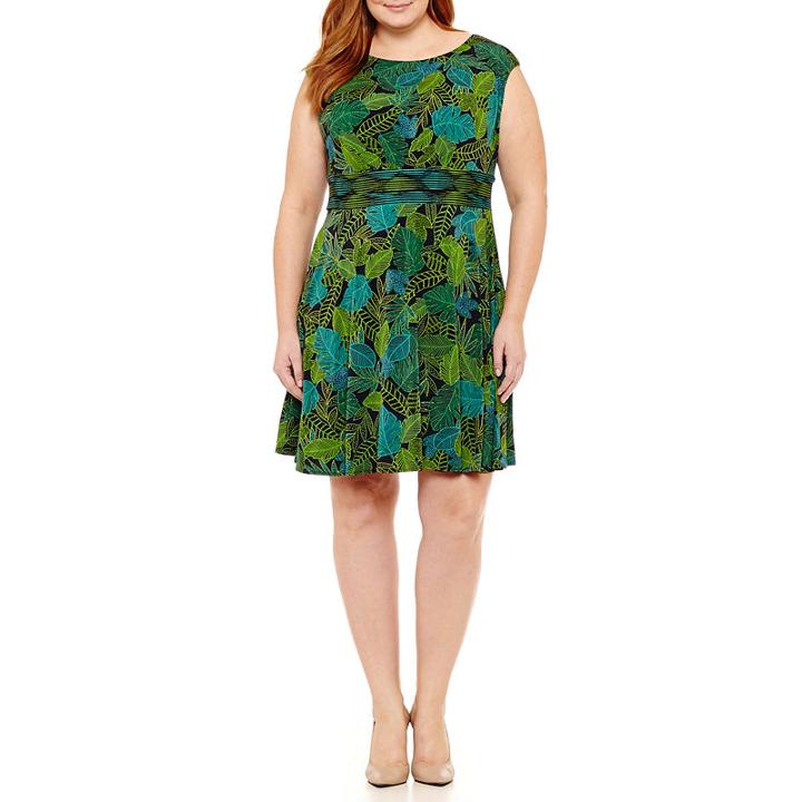 London Times Sleeveless Pattern Fit & Flare Dress - Plus