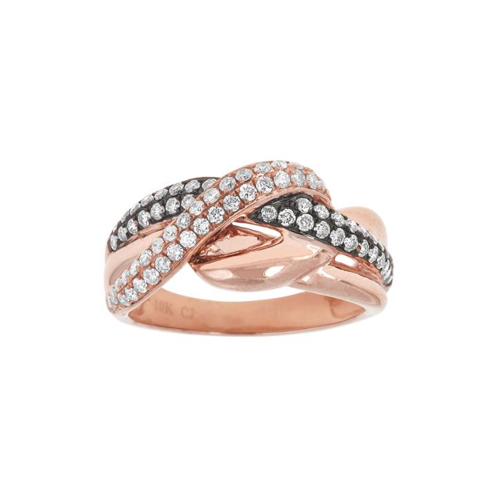 Limited Quantities 3/4 Ct. T.w. White And Champagne Diamond 10k Rose Gold Crossover Ring