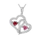 Love In Motion&trade; Lab-created Ruby, Pink & White Sapphire Sterling Silver Double Heart Pendant Necklace