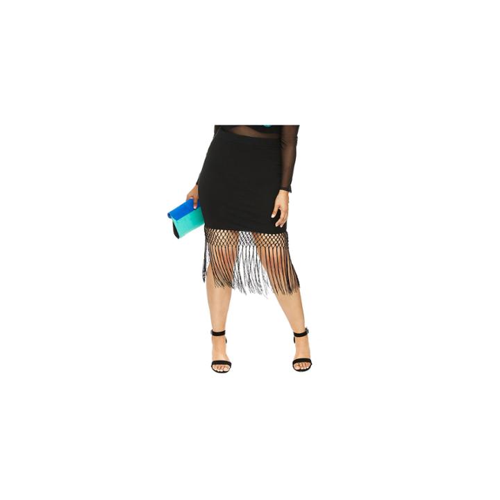 Fashion To Figure Isabel Net Fringe Pencil Skirt-plus