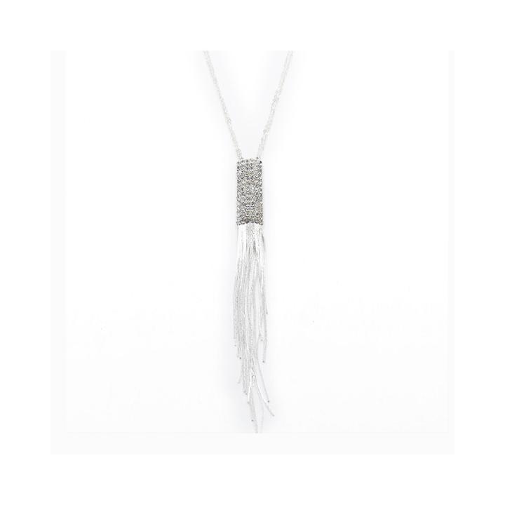 Vieste Silver-tone Crystal Long Tassel Necklace
