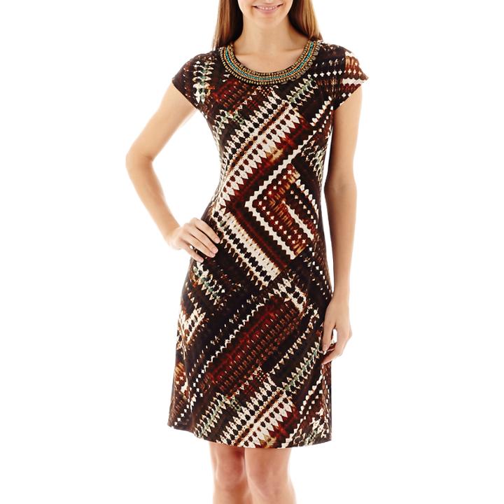 R & K Originals Cap-sleeve Print Trapeze Dress