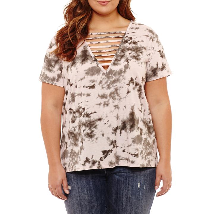 Arizona Long Sleeve Round Neck Tie Dye T-shirt-womens Juniors Plus