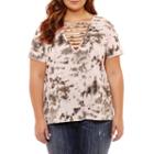 Arizona Long Sleeve Round Neck Tie Dye T-shirt-womens Juniors Plus