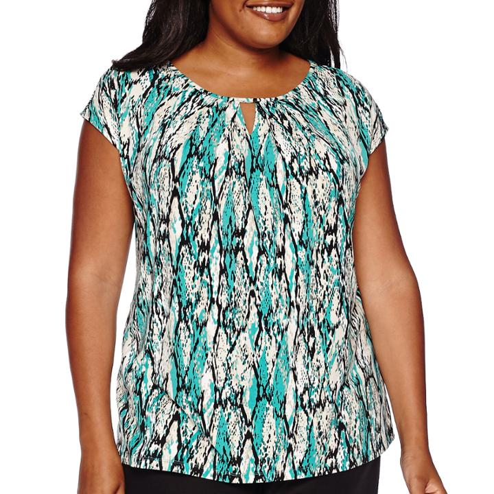 Liz Claiborne Extended-sleeve Pleated-neck Top - Plus
