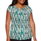 Liz Claiborne Extended-sleeve Pleated-neck Top - Plus