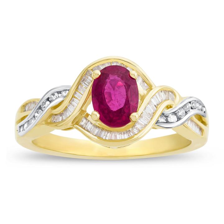 Glass Filled Ruby & 1/3 C.t.t.w. Diamond 14k Yellow Gold Ring