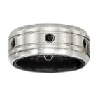 Edward Mirell Mens Genuine Black Spinel Titanium & Sterling Silver Wedding Band