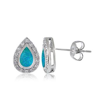 Dazzling Designs&trade; Simulated Blue Opal And Cubic Zirconia Teardrop Earrings