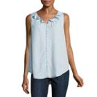 Liz Claiborne Sleeveless Ruffle Neck Button Front Blouse