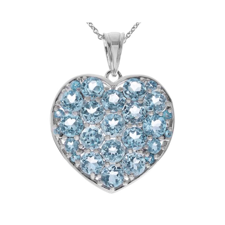 Genuine Blue Topaz Sterling Silver Heart Pendant