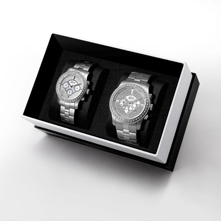 Jbw Vanquish & Vixen 1/8 Ct. T.w. Diamond Accent Unisex Silver Tone 2-pc. Watch Boxed Set-j6337cj6327a