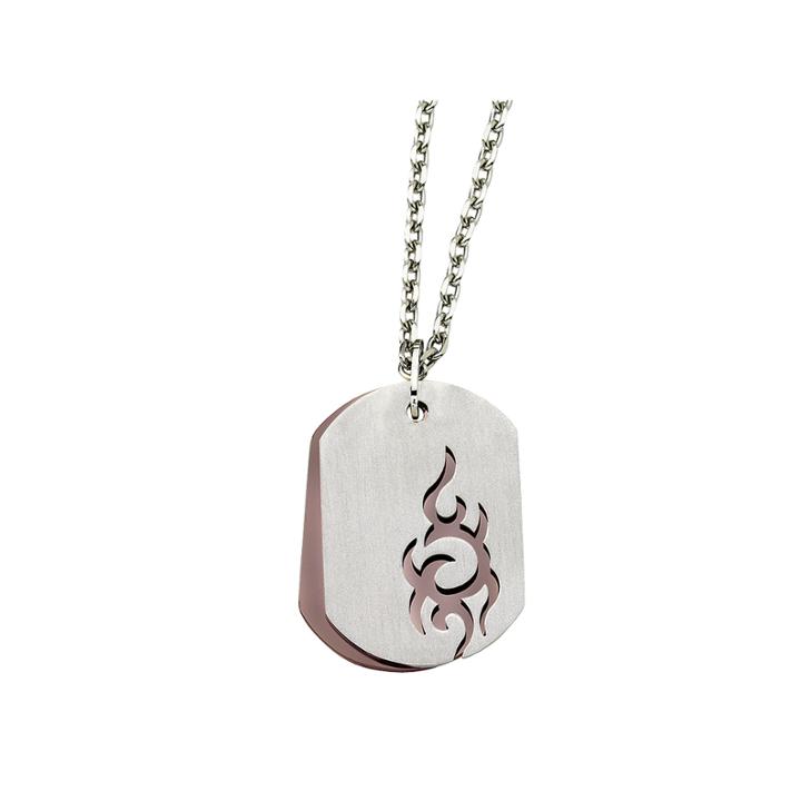 Mens Stainless Steel Brown Ion-plated Dog Tag Pendant