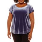 Worthington Short Sleeve Velvet T-shirt-womens Plus