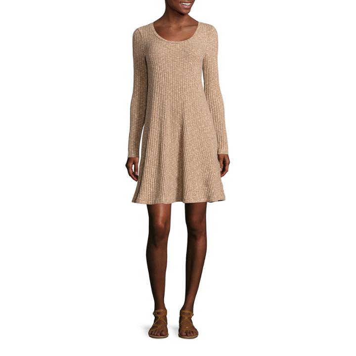 Eyeshadow Long-sleeve Ribbed-knit Dress - Juniors