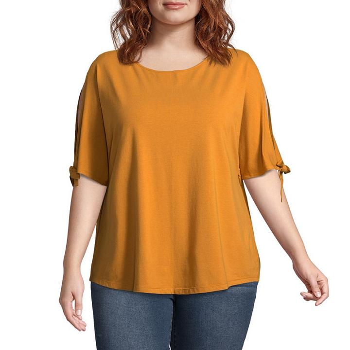Boutique + 3/4 Sleeve Crew Neck Knit Blouse - Plus