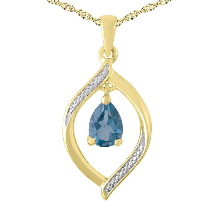 Womens Genuine Blue Topaz 10k Gold Over Silver Pendant Necklace