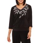 Alfred Dunner Saratoga Springs 3/4 Sleeve V Neck T-shirt-womens