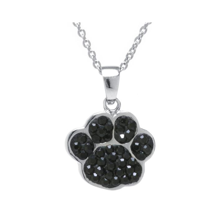 Black Crystal Silver-plated Paw Pendant Necklace