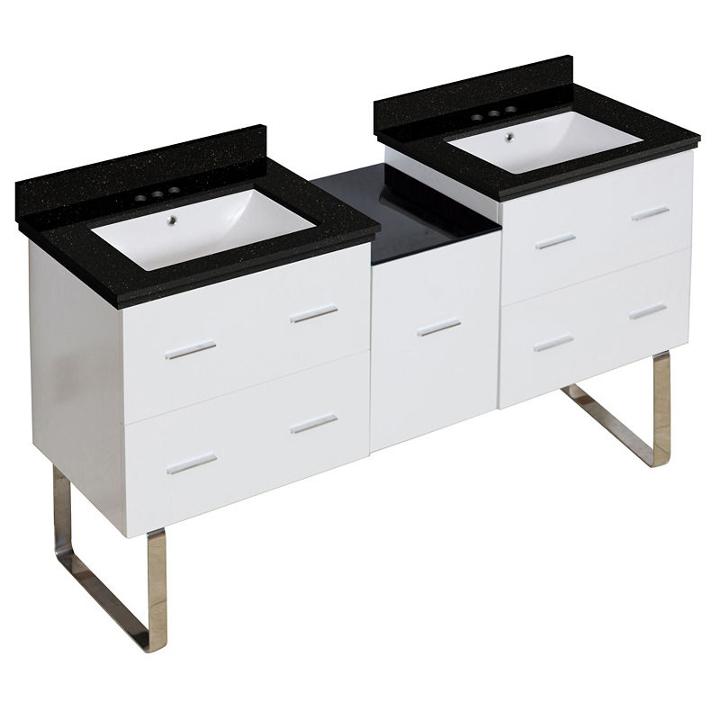 61.5-in. W Floor Mount White Vanity Set For 3h4-in. Drilling Black Galaxy Top White Um Sink
