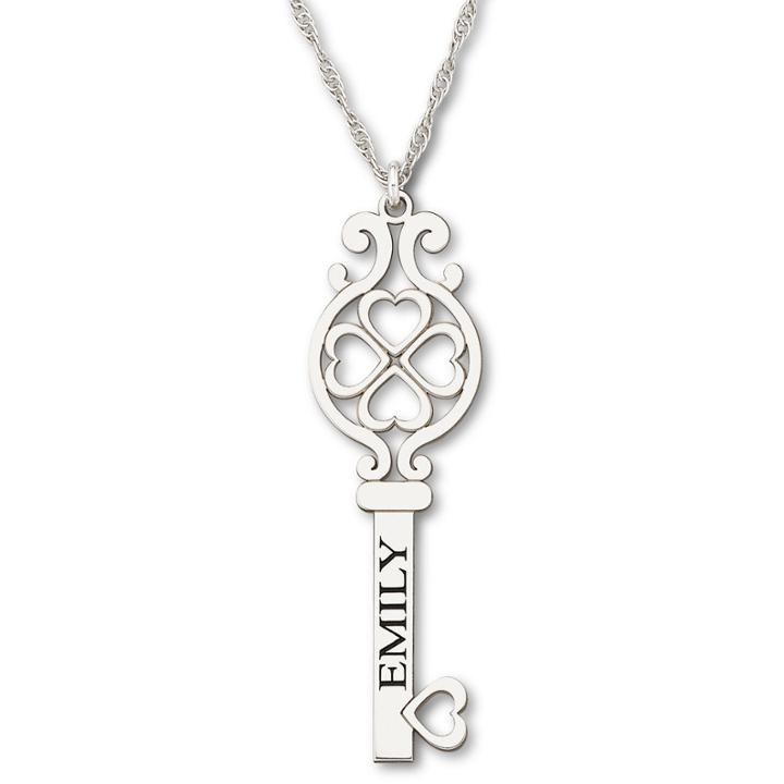 Personalized Sterling Silver Key Name Pendant Necklace