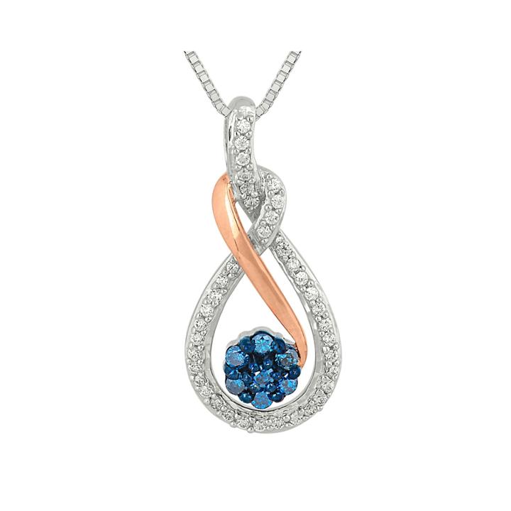 1/4 Ct. T.w. White And Color-enhanced Blue Diamond Pendant Necklace