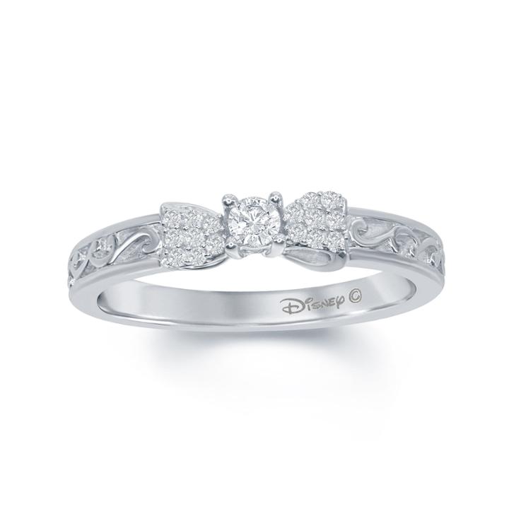 Enchanted By Disney 1/6 C.t.t.w. Diamond 10k White Gold Snow White Bow Ring