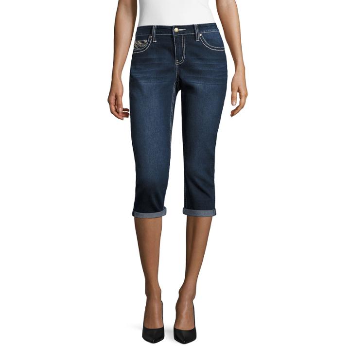 Love Indigo Wing Embellished Back Pocket Capris