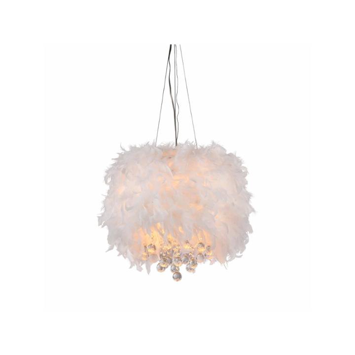 Warehouse Of Tiffany Iglesias Fluffy White Feathers And Crystal 3-light Pendant