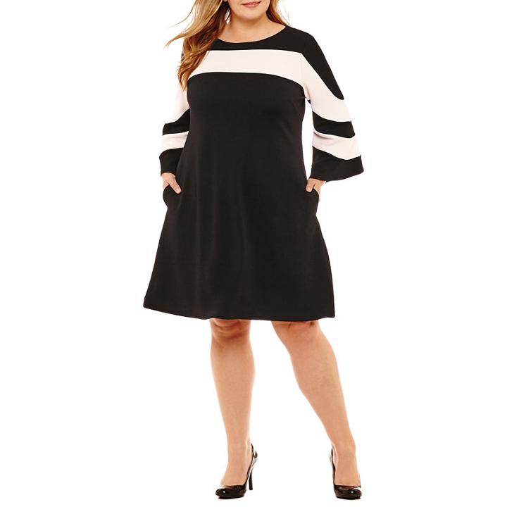 Danny & Nicole 3/4 Sleeve Stripe Shift Dress - Plus