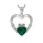 Lab-created Emerald And Diamond-accent Claddagh Heart Pendant Necklace