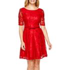 Danny & Nicole Elbow-sleeve Lace Fit-and-flare Dress - Petite