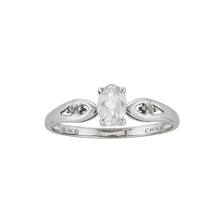 Genuine White Topaz And Diamond-accent 14k White Gold Ring