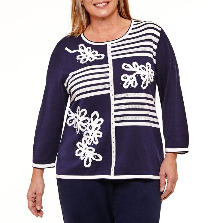 Alfred Dunner Montego Bay Block Striped Sweater-plus