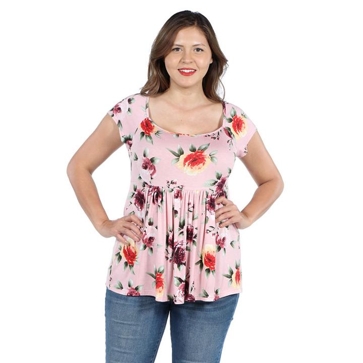 24seven Comfort Apparel Marina Pink Floral Tunic Top - Plus