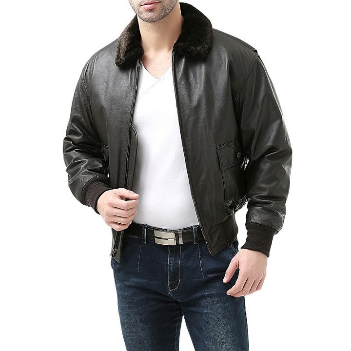 Landing Leathers Men's Navy G-1 Flight Leather Bomber Jacket