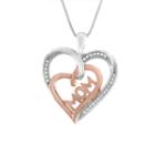 Womens 1/10 Ct. T.w. White Diamond Sterling Silver & 14k Rose Gold Over Silver Mom Heart Pendant Necklace
