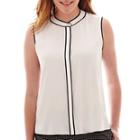 Liz Claiborne Sleeveless Piped Blouse - Tall