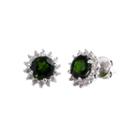 Round Green Chrome Diopside Sterling Silver Stud Earrings