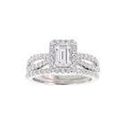 Diamonart Cubic Zirconia Sterling Silver Emerald-cut Bridal Ring Set
