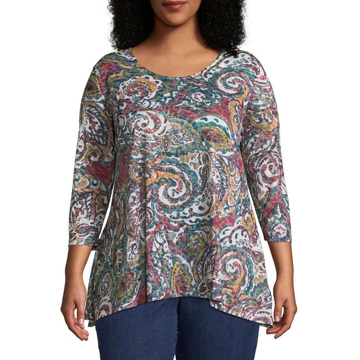 3/4 Sleeve Burnout Sharkbite Hem Tee - Plus