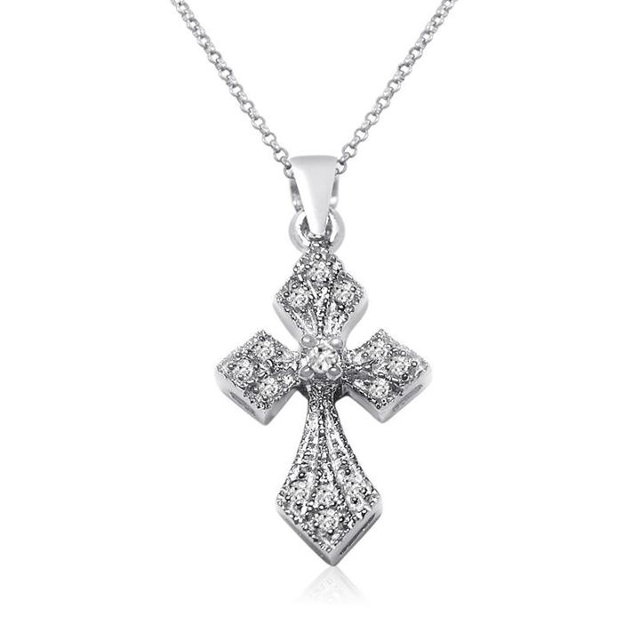 Womens 1/10 Ct. T.w. Genuine White Diamond Cross Pendant Necklace