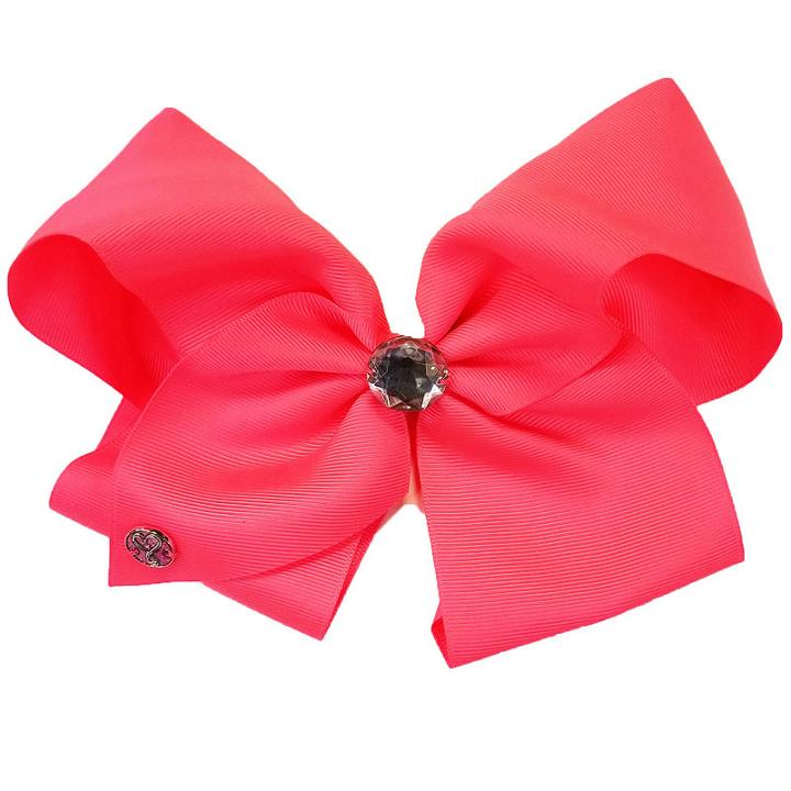 Jojo Siwa Signature Hair Bow Neon Pink W/large Rhinestone