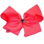 Jojo Siwa Signature Hair Bow Neon Pink W/large Rhinestone