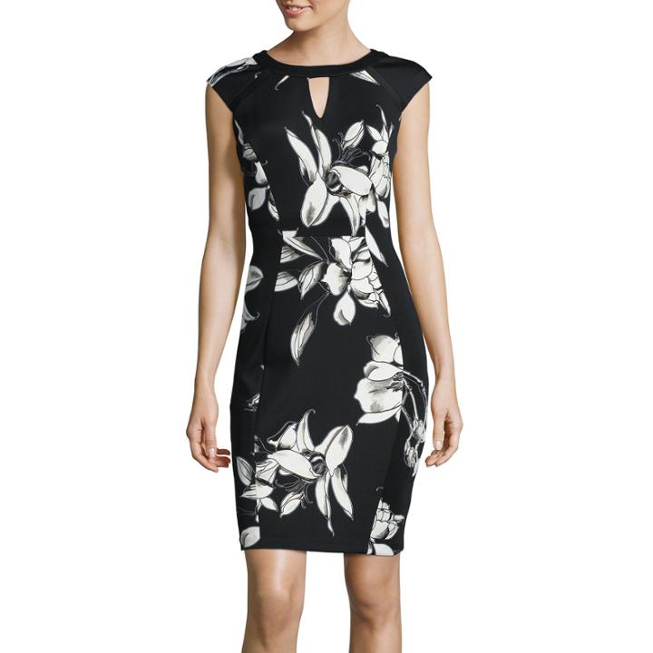 Sangria Cap-sleeve Floral Print Sheath Dress