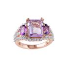 Genuine Rose De France, Amethyst And Lab-created White Sapphire Ring