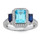 Womens Topaz Blue Sterling Silver Side Stone Ring