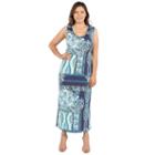 24seven Comfort Apparel Renee Blue And Green Maxi Dress - Plus