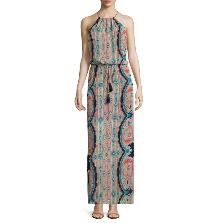 Bisou Bisou Sleeveless Halter Neck Paisley Maxi Dress